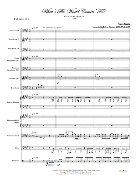 Whats This World Comin To Chicago Complete Score Sheet Music