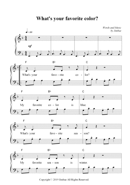 Whats Your Favorite Color Nursery Rhymes For Easy Piano Sheet Music