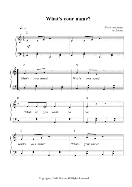 Whats Your Name Nursery Rhymes For Easy Piano Sheet Music