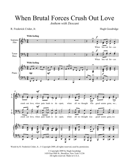 Free Sheet Music When Brutal Forces Crush Out Love