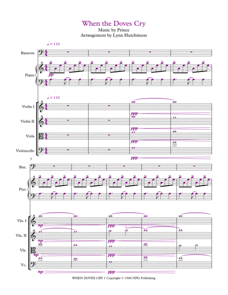 Free Sheet Music When Doves Cry String Quartet Bassoon Piano