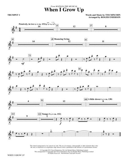 When I Grow Up From Matilda The Musical Arr Roger Emerson Trumpet 1 Sheet Music