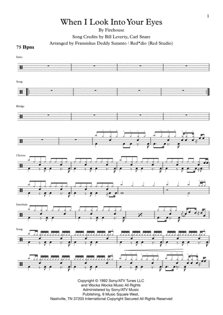 When I Look Into Your Eyes By Firehouse Drum Score Sheet Music