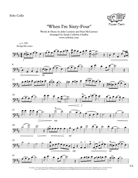 When I M Sixty Four Solo Cello The Beatles Arr Cellobat Sheet Music