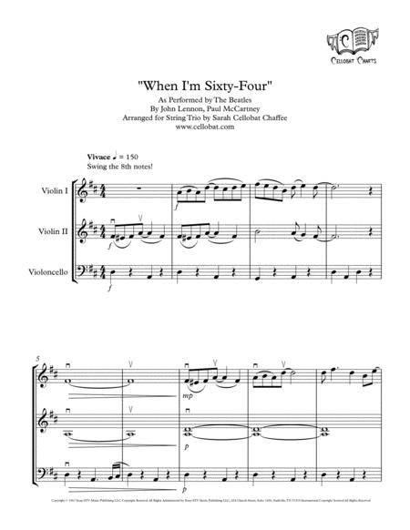 When I M Sixty Four String Trio 2 Violins Cello Beatles Arr Cellobat Sheet Music