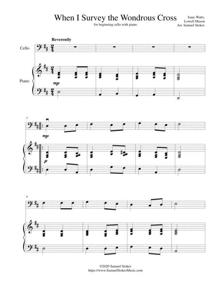 Free Sheet Music When I Survey The Wondrous Cross For Beginning Cello With Optional Piano Accompaniment