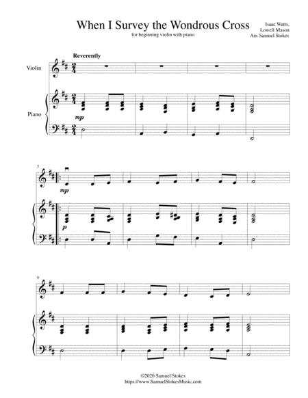 Free Sheet Music When I Survey The Wondrous Cross For Beginning Violin With Optional Piano Accompaniment