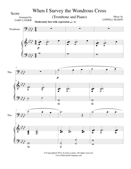 Free Sheet Music When I Survey The Wondrous Cross Trombone Piano And Trombone Part