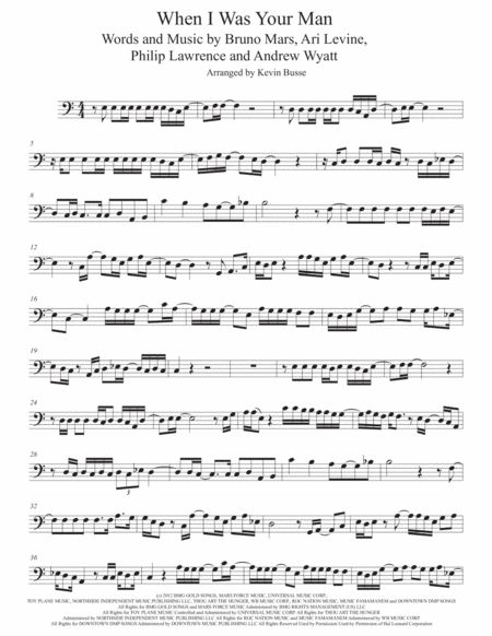 When I Was Your Man Easy Key Of C Cello Sheet Music