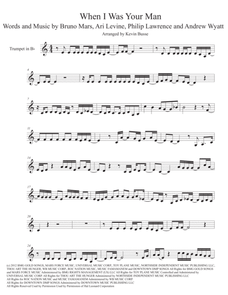 When I Was Your Man Easy Key Of C Trumpet Sheet Music