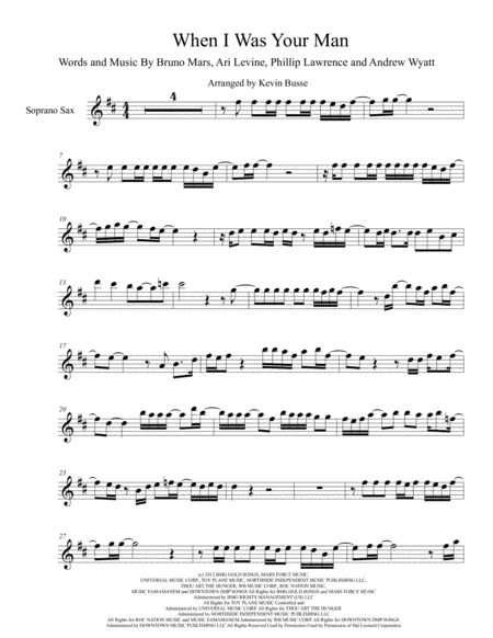 When I Was Your Man Original Key Soprano Sax Sheet Music