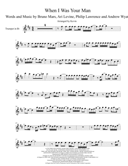 When I Was Your Man Original Key Trumpet Sheet Music