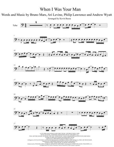 When I Was Your Man Original Key Tuba Sheet Music