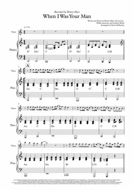Free Sheet Music When I Was Your Man Piano And Vocal Key Of C