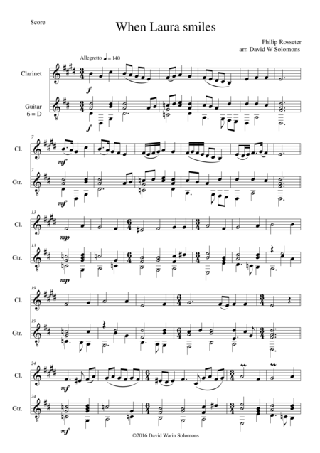 Free Sheet Music When Laura Smiles For Clarinet Lower Version And Guitar