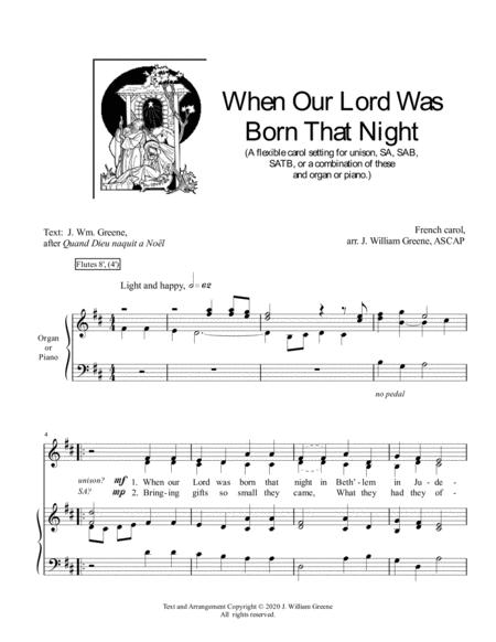 Free Sheet Music When Our Lord Was Born That Night