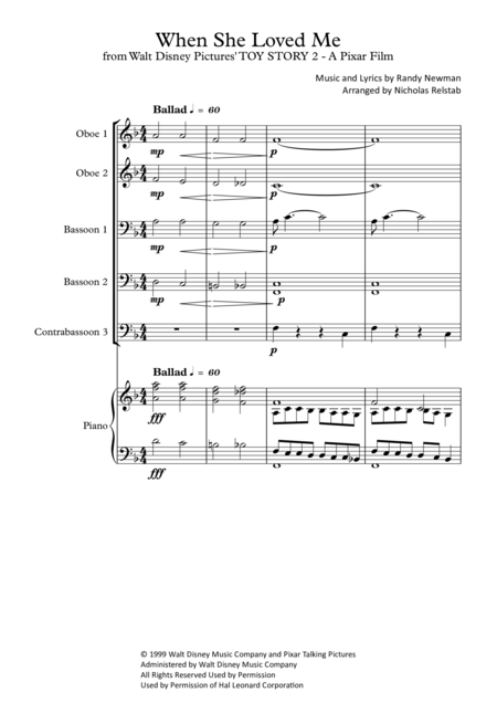 Free Sheet Music When She Loved Me For Double Reed Ensemble With Piano