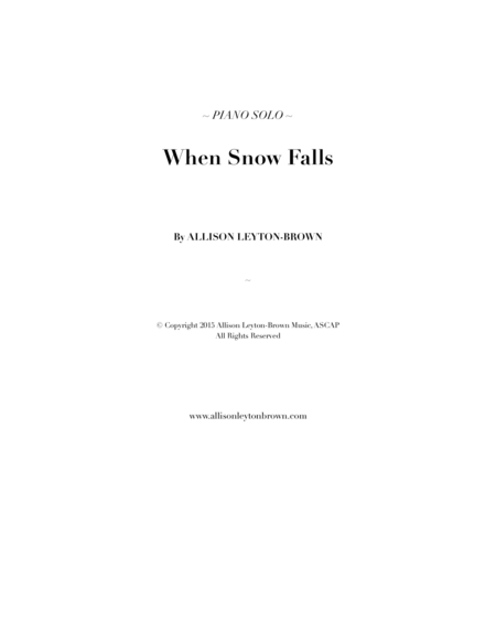 When Snow Falls Evocative Piano Solo By Allison Leyton Brown Sheet Music