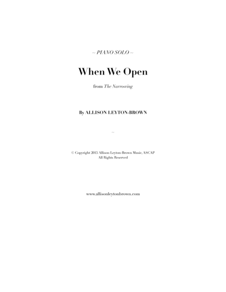 When We Open Beautiful Piano Solo By Allison Leyton Brown Sheet Music