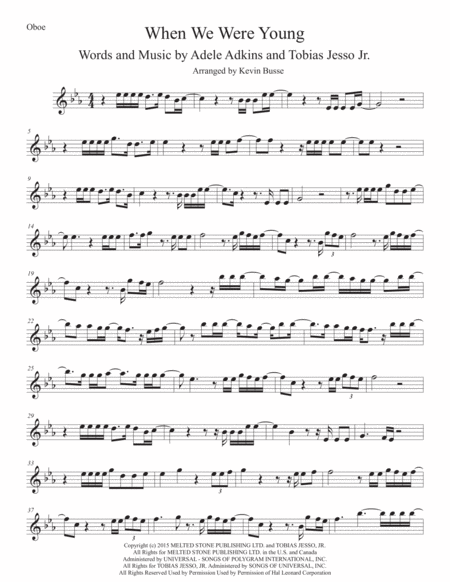 When We Were Young Oboe Original Key Sheet Music