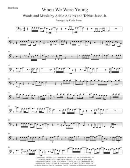 When We Were Young Trombone Sheet Music