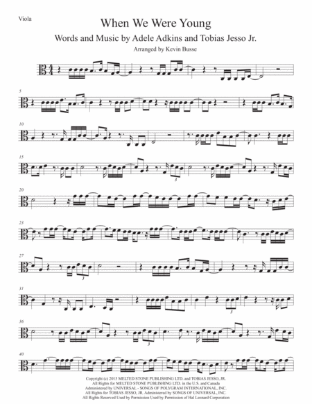 Free Sheet Music When We Were Young Viola Easy Key Of C