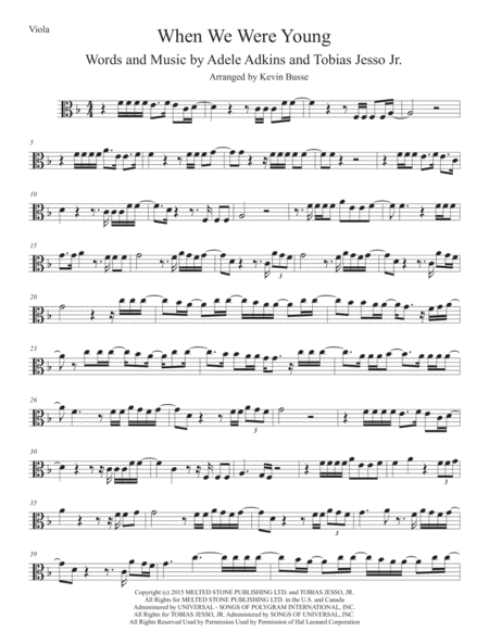 When We Were Young Viola Sheet Music