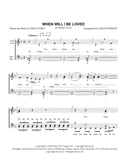 When Will I Be Loved Chorus Pricing Sheet Music