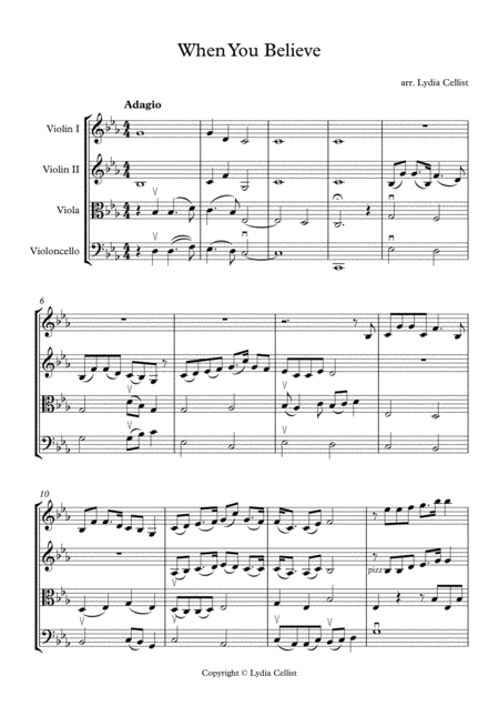 When You Believe By Stephen Schwartz String Quartet Sheet Music