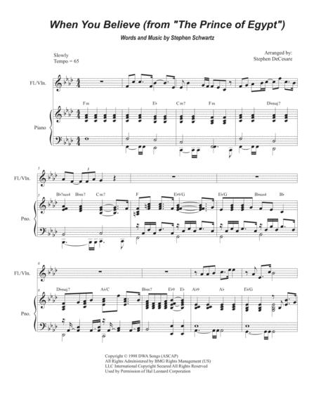 When You Believe For Flute Or Violin Solo And Piano Sheet Music