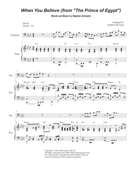 When You Believe For Trombone Solo And Piano Sheet Music