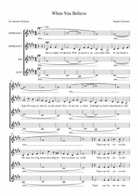 Free Sheet Music When You Believe Ssaa A Capella