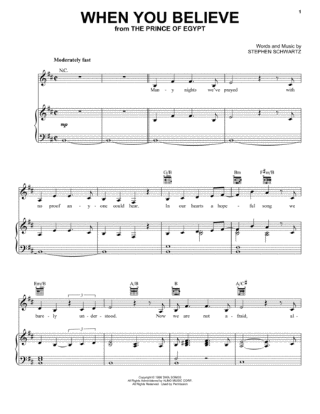 Free Sheet Music When You Believe