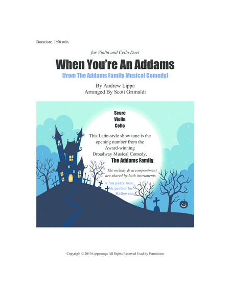 Free Sheet Music When You Re An Addams For Violin And Cello Duet