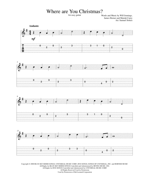 Free Sheet Music Where Are You Christmas For Easy Guitar With Tab