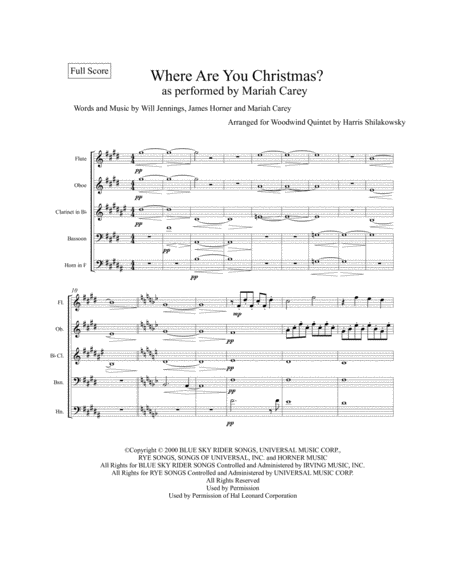 Where Are You Christmas Woodwind Quintet Sheet Music