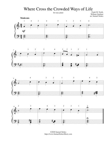 Free Sheet Music Where Cross The Crowded Ways Of Life For Easy Piano