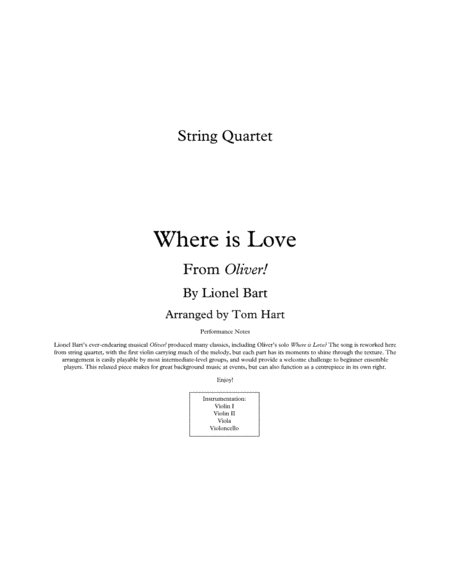 Where Is Love String Quartet Sheet Music