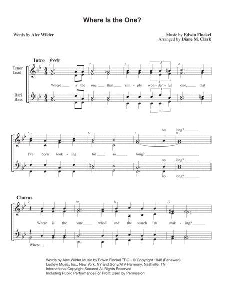 Free Sheet Music Where Is The One Quartet Pricing