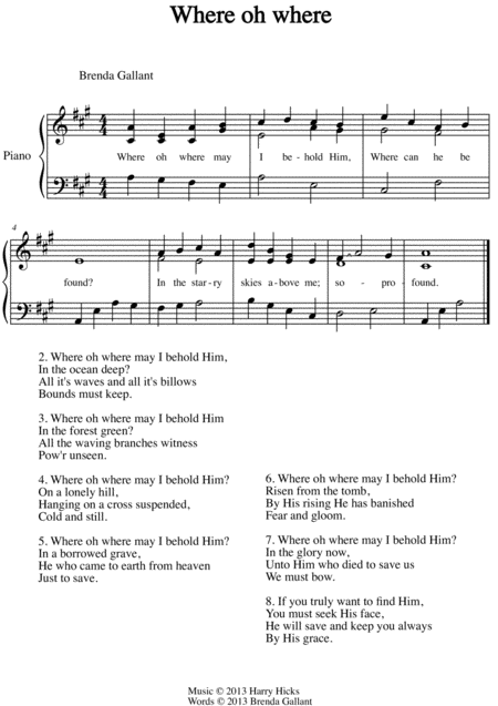 Where Oh Where A Brand New Hymn Sheet Music