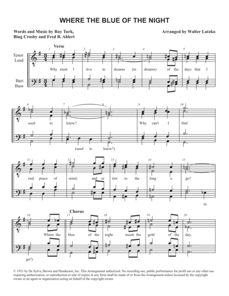 Free Sheet Music Where The Blue Of The Night Meets The Gold Of The Day