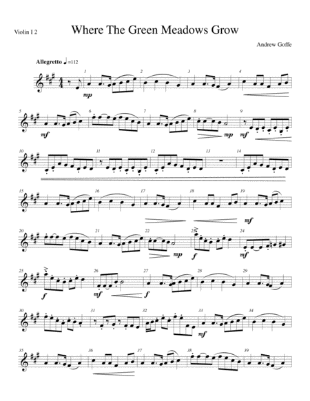 Where The Green Meadows Grow Violin 1 2 Part Sheet Music