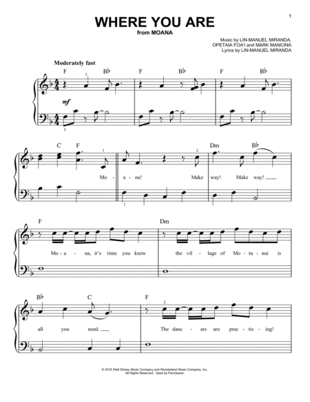 Where You Are From Moana Sheet Music