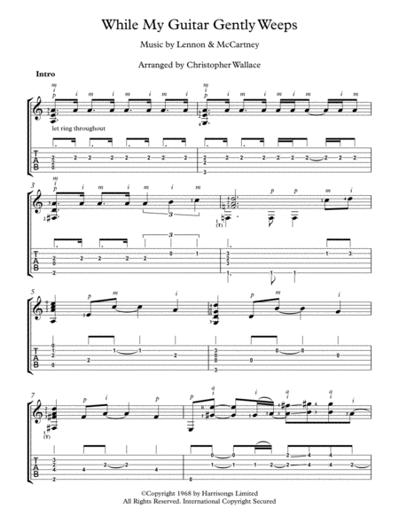 While My Guitar Gently Weeps Arranged For Solo Guitar Sheet Music