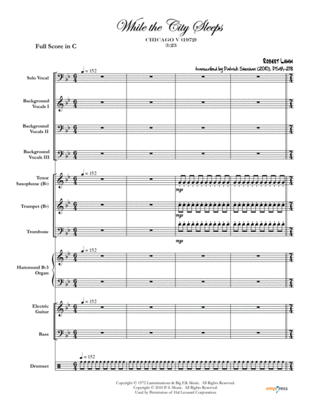 While The City Sleeps Chicago Full Score Set Of Parts Sheet Music