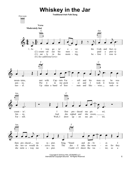 Whiskey In The Jar Sheet Music