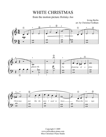 White Christmas Beginner Piano Solo Sheet Music