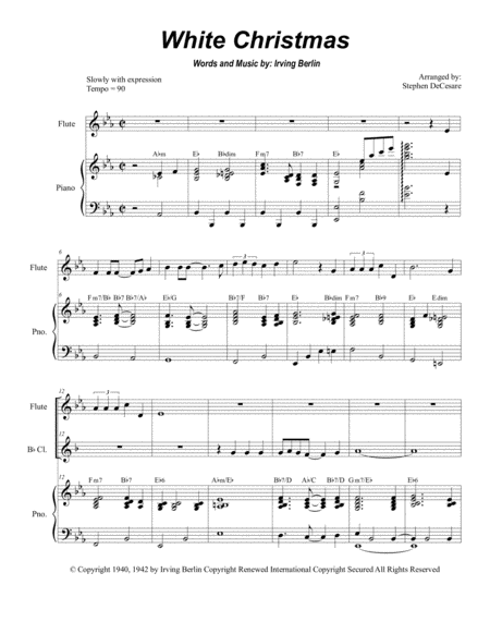 Free Sheet Music White Christmas Duet For Flute And Bb Clarinet