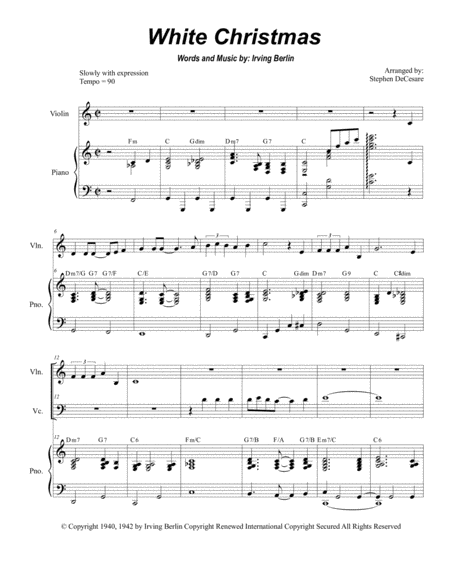 Free Sheet Music White Christmas Duet For Violin And Cello