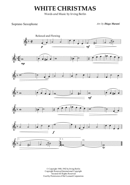 Free Sheet Music White Christmas For Saxophone Quintet